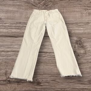 Paige White Cindy Petite Straight Leg Raw Hem Jeans Size 26